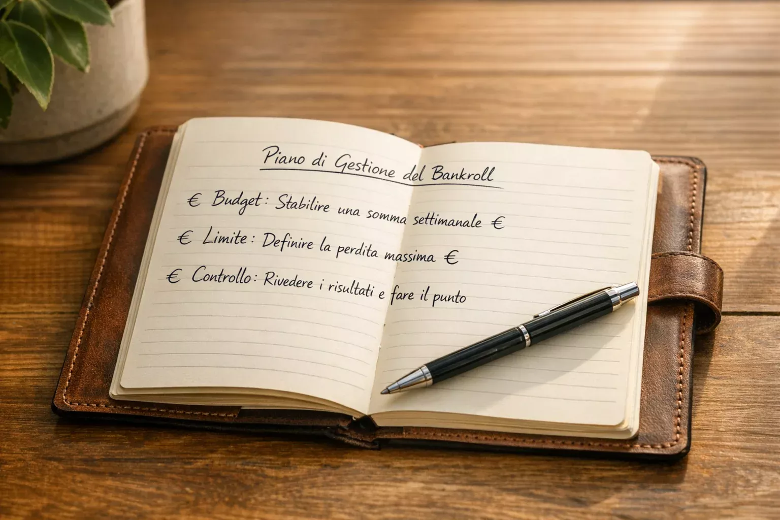 Blocco note con piano di gestione del budget e simbolo euro