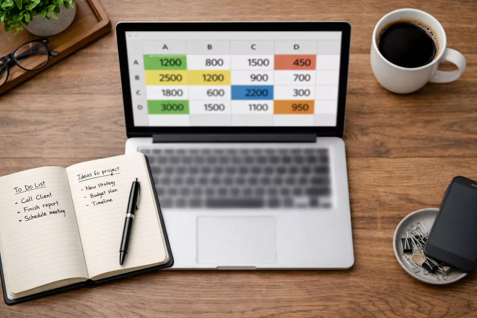 Notebook aperto con foglio di calcolo e appunti per analisi sportiva